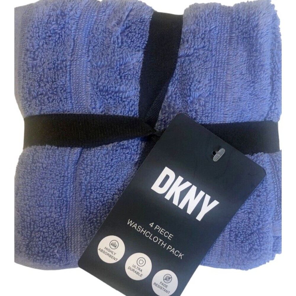 DKNY Facecloths Washcloths Hydrangea Blue Set of 4 Soft Cotton OEKO-TEX 13x13"